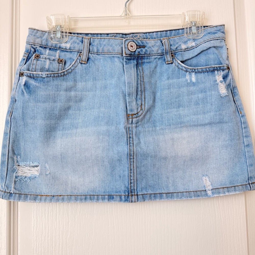American Eagle Outfitters Light Blue Distressed Mini Skirt